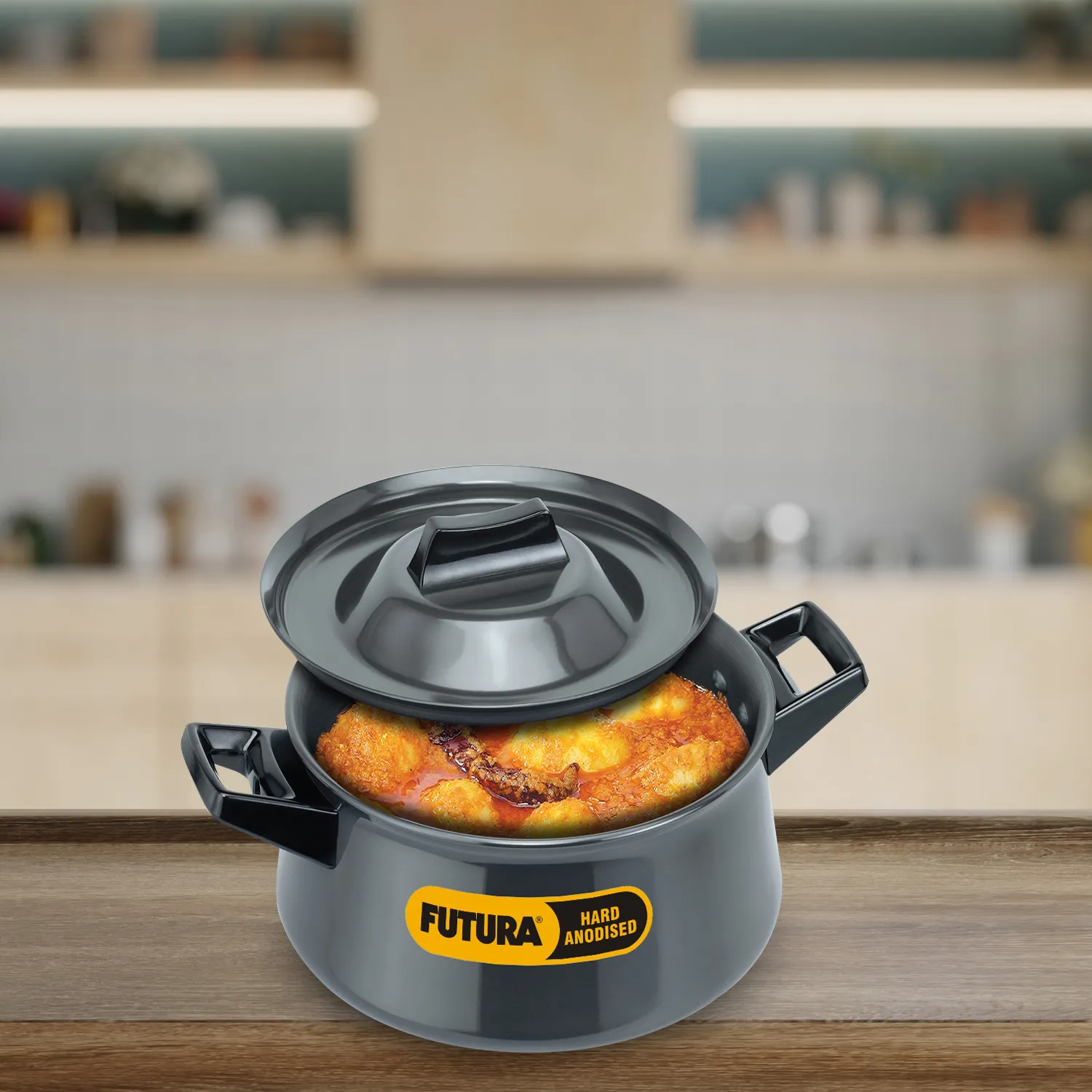 Hawkins Futura Hard Anodised Handi Saucepan 3 Litre with Hard Anodised Lid - Two Short Handles