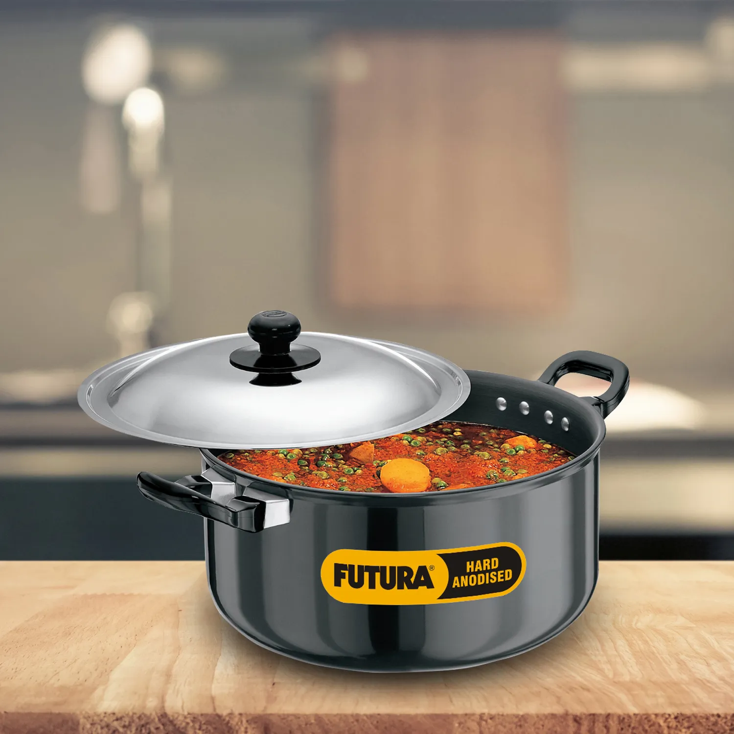 Hawkins Futura Hard Anodised Cook-n-Serve Stewpot 5 Litre with Stainless Steel Lid