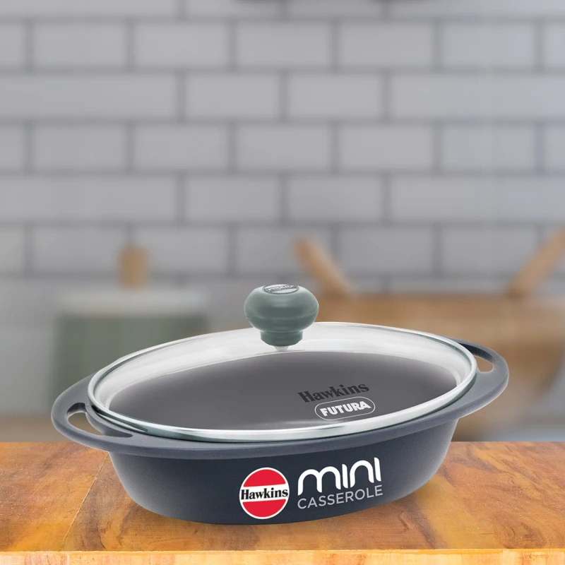 Hawkins Die Cast Grey Oval Mini Casserole 0.75 Litre with Glass Lid