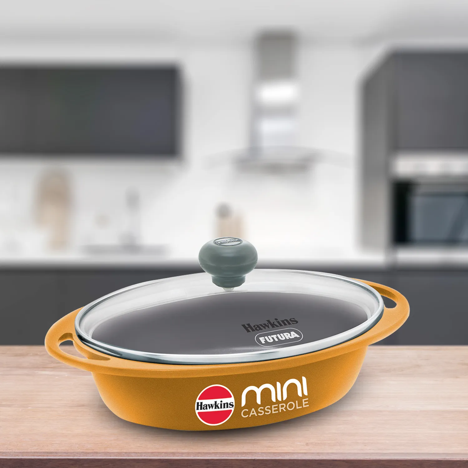 Hawkins Die Cast Yellow Oval Mini Casserole 0.75 Litre with Glass Lid