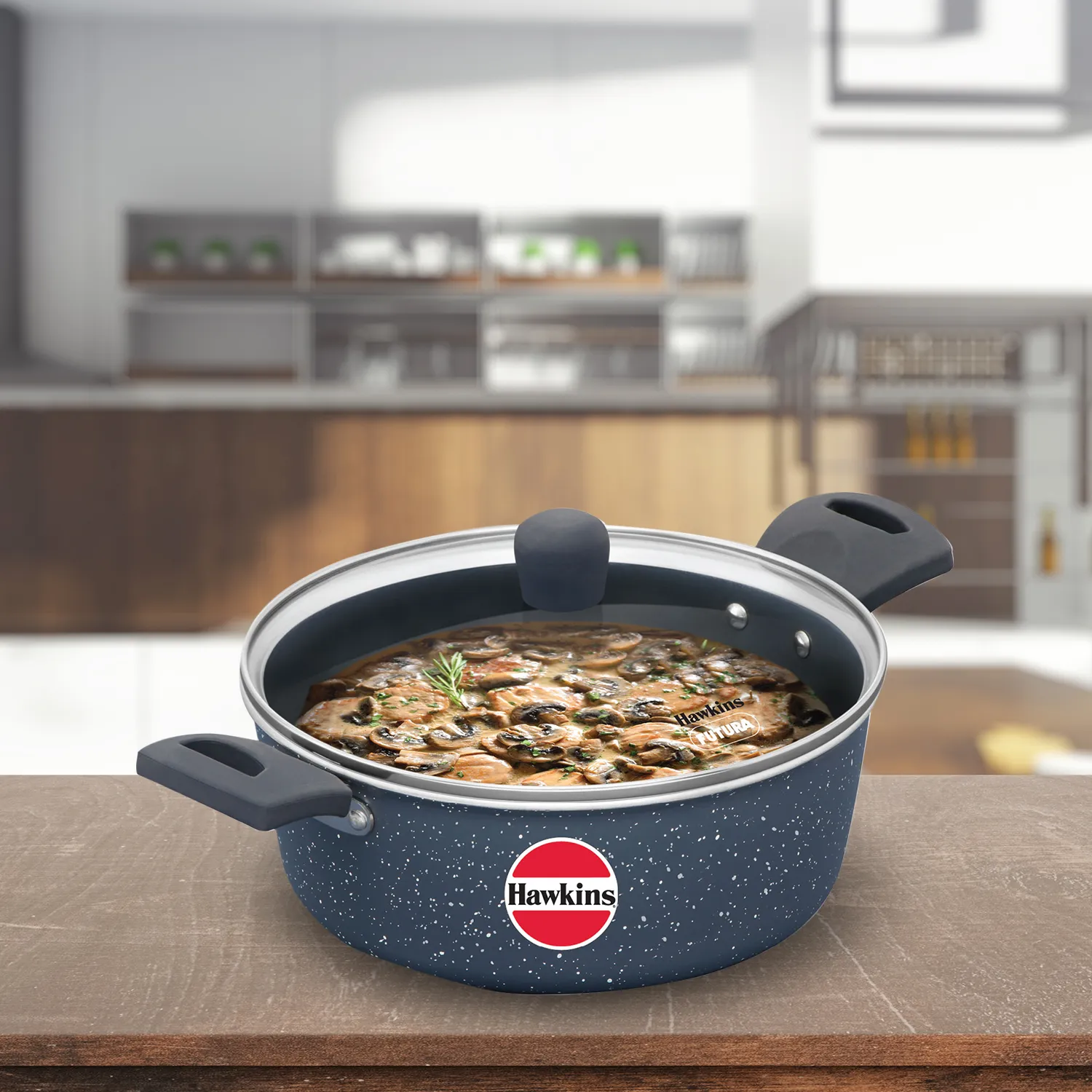 Hawkins Induction Compatible Ceramic Nonstick Cook n Serve Bowl 3 Litre with Glass Lid
