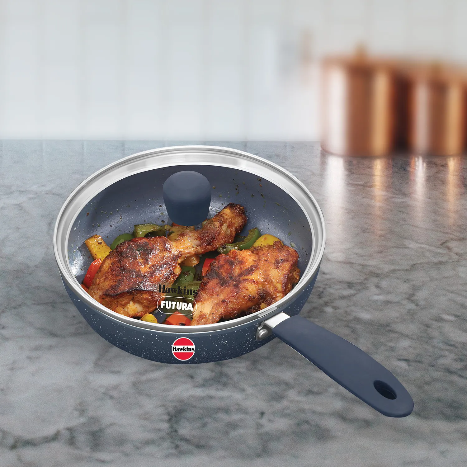 Hawkins Induction Compatible Ceramic Nonstick Frying Pan 19 cm with Glass Lid