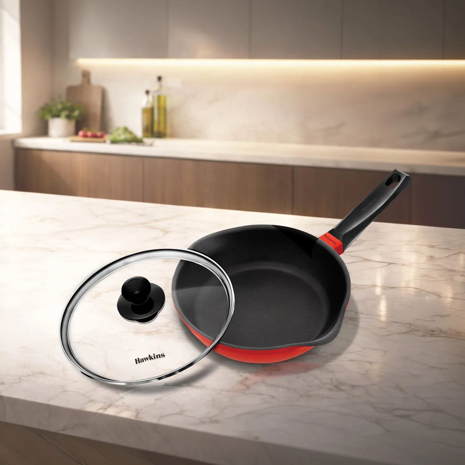 Hawkins Induction Compatible Die Cast Frying Pan 22 cm with Glass lid