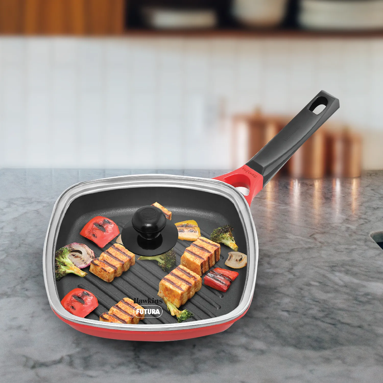 Hawkins Induction Compatible Die Cast Grill Pan 26 cm with Glass Lid