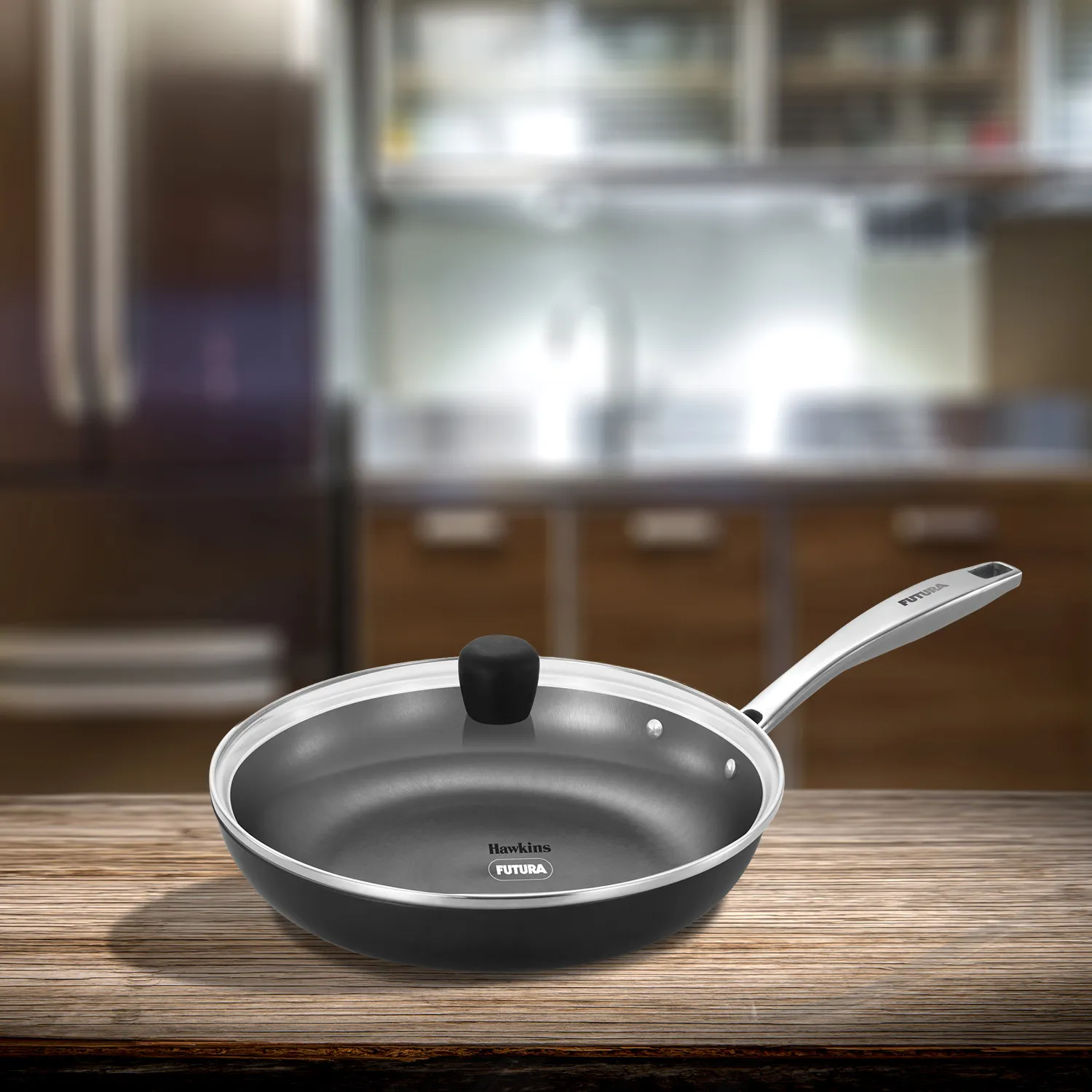 Hawkins Induction Compatible Futura Ironman 26 cm Slim Cast Iron Frying Pan with Glass Lid