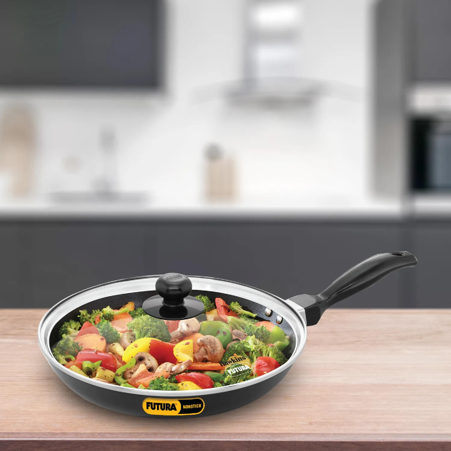 Hawkins Futura Induction Compatible Nonstick Frying Pan 24 cm With Glass Lid