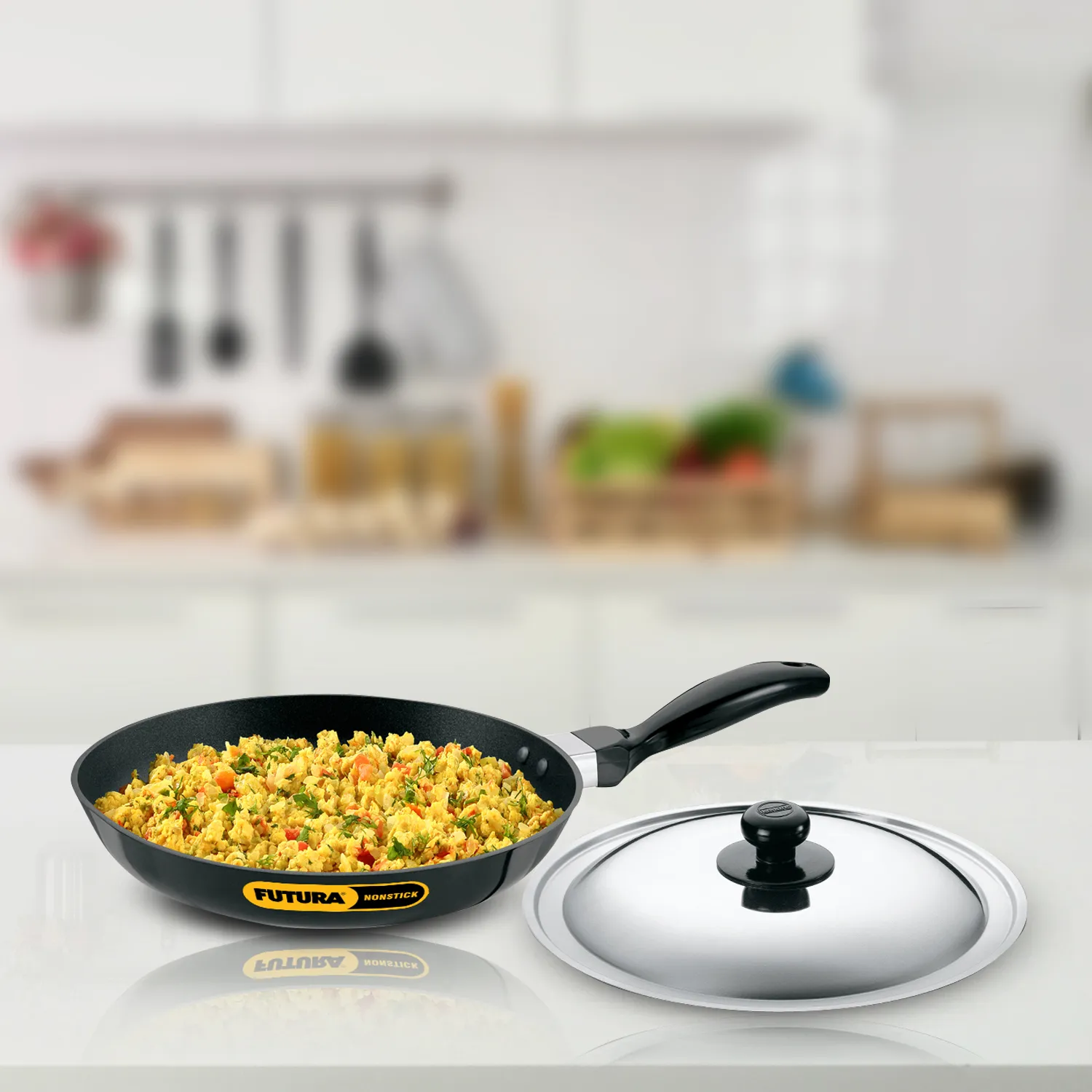 Hawkins Futura Induction Compatible Nonstick Frying Pan 24 cm with Stainless Steel Lid