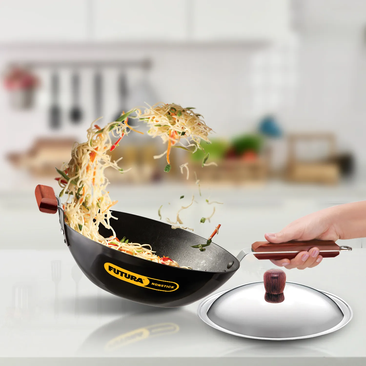 Hawkins Futura Induction Compatible Nonstick Stir-Fry Wok (Deep-Fry Pan) 3 Litre with Stainless Steel Lid