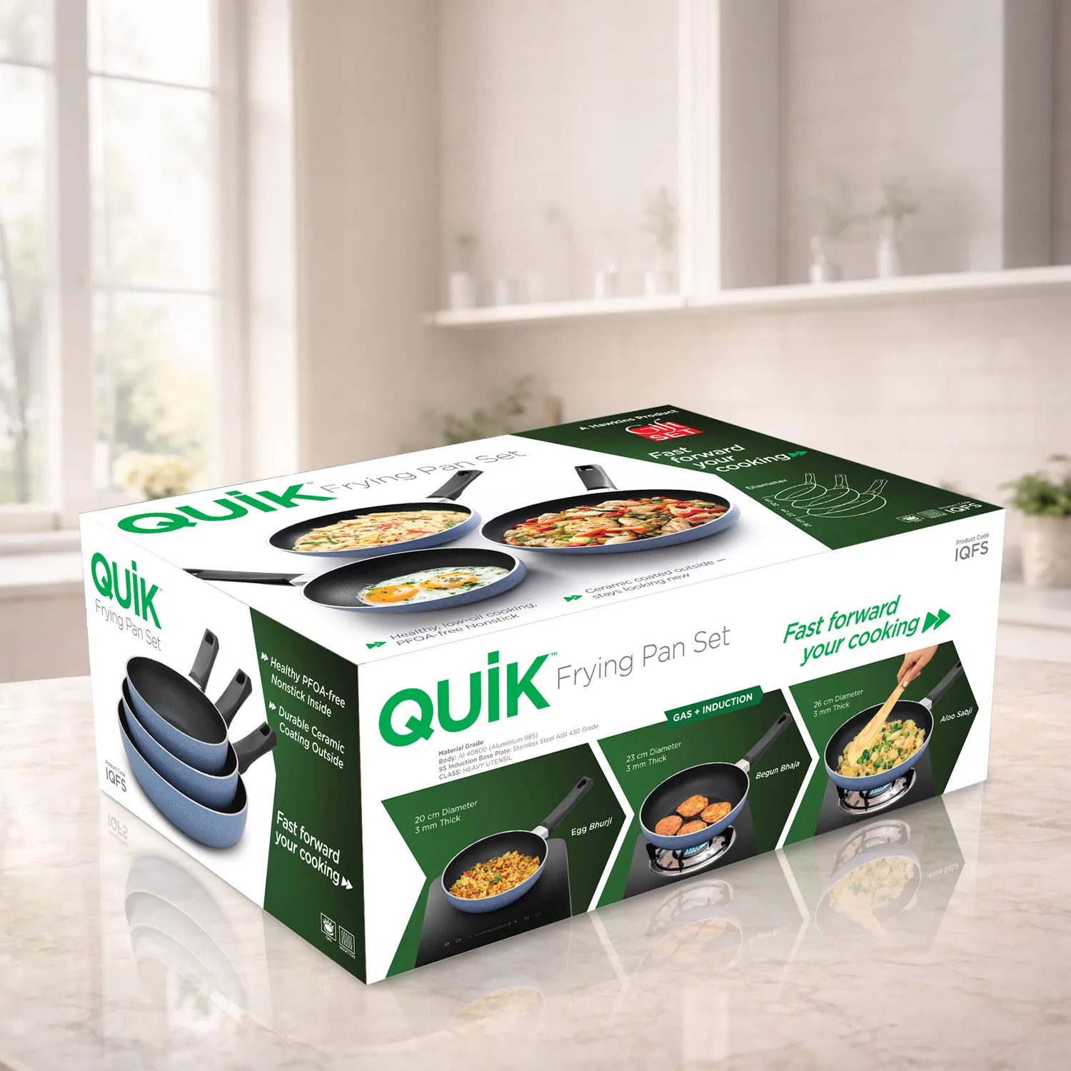 Hawkins Futura Induction Compatible Quik Kitchen Gift Pack - a set of 3 Frying Pans