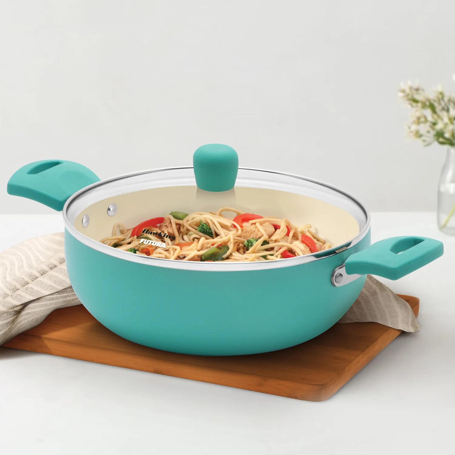 Hawkins Aqua Die Cast Cook n Serve Casserole 3 Litre with Glass Lid