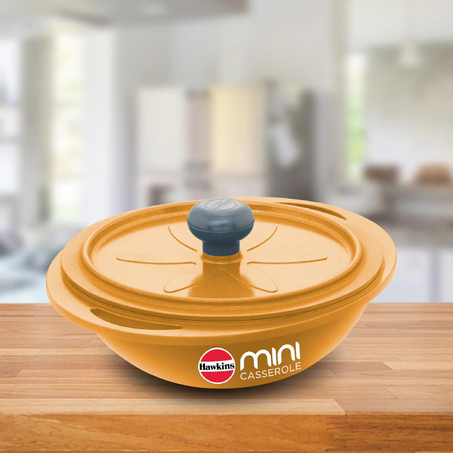 Hawkins Die Cast Yellow Round Mini Casserole 0.75 Litre with Lid