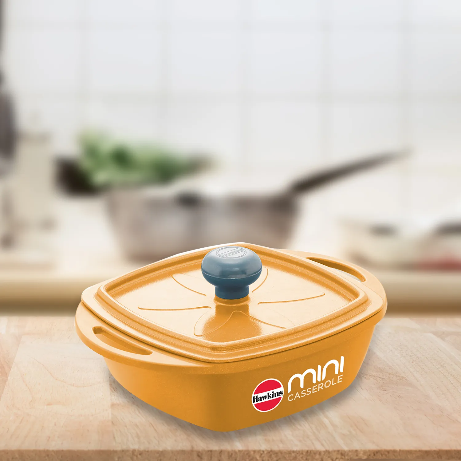 Hawkins Die Cast Yellow Square Mini Casserole 0.75 Litre with Lid