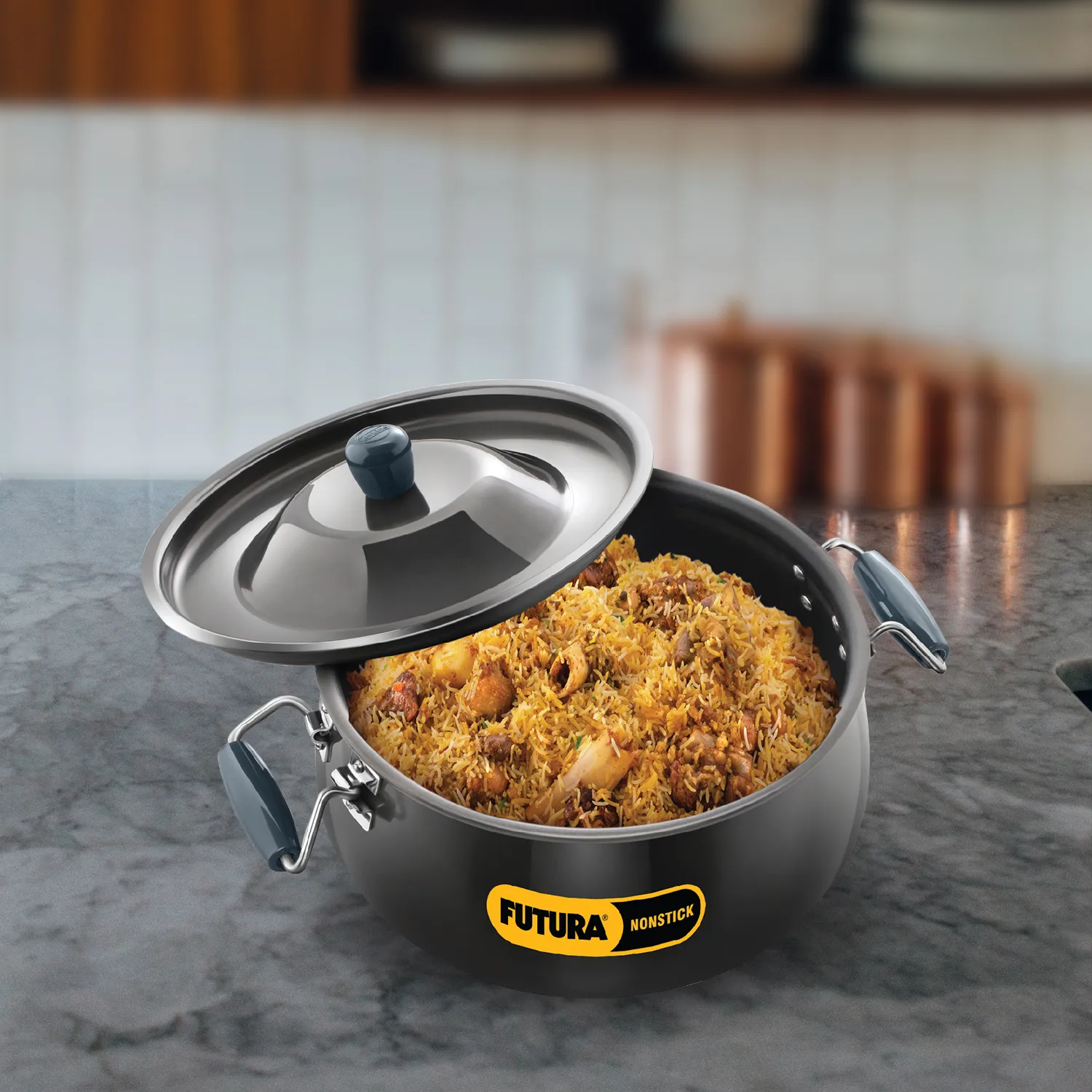Hawkins Futura Nonstick Biryani Handi 12 Litre with Hard Anodised Lid