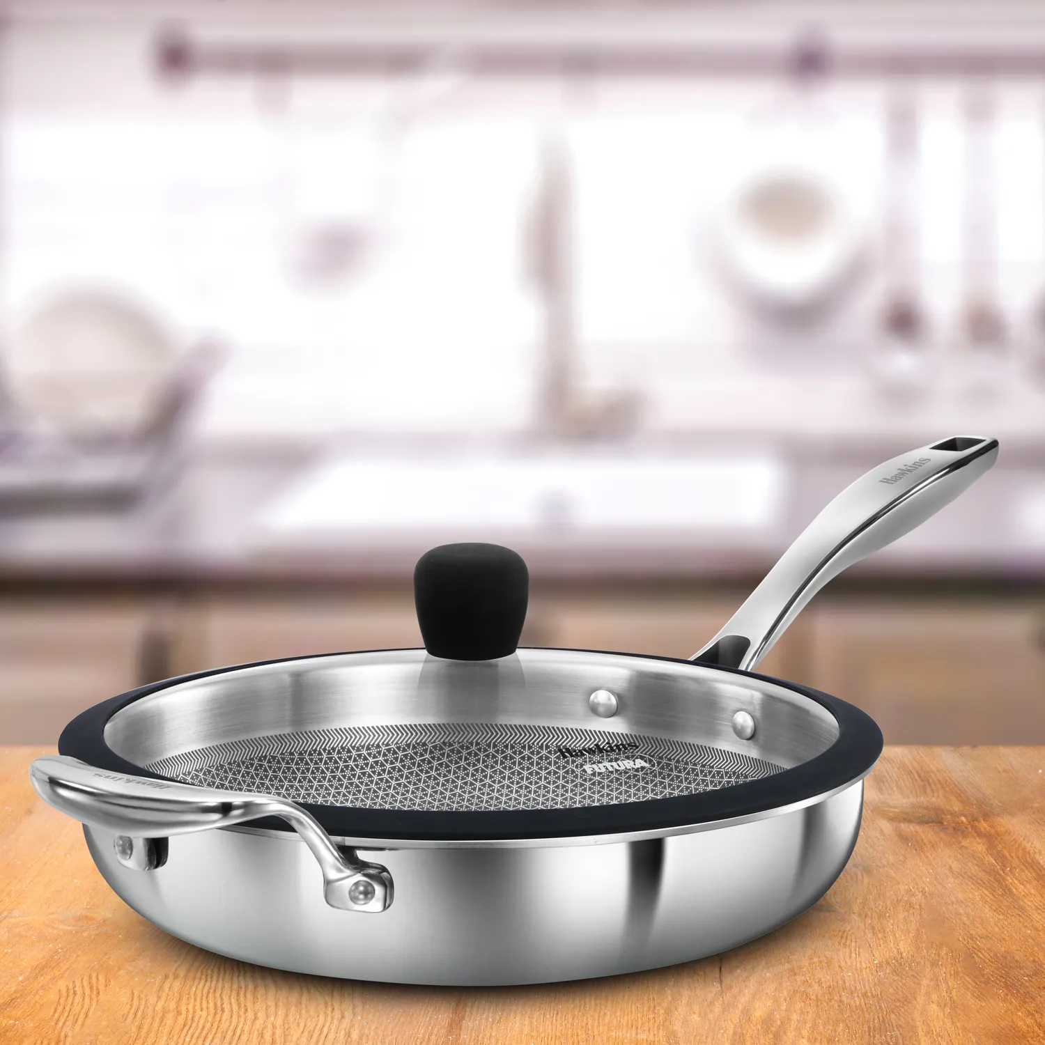 Hawkins Induction Compatible Stainless Steel Tri-ply shielded Nonstick PRO Frying Pan 26 cm