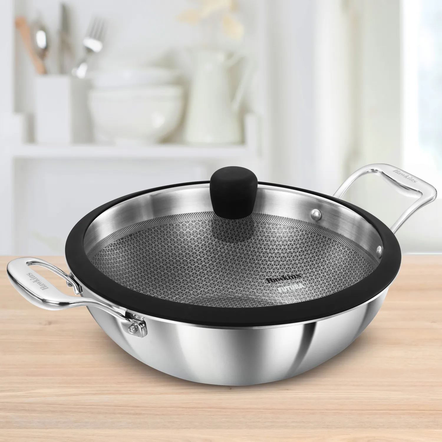 Hawkins Induction Compatible Stainless Steel Tri-ply shielded PRO Deep-Fry Pan 3.5 Litre with Glass Lid