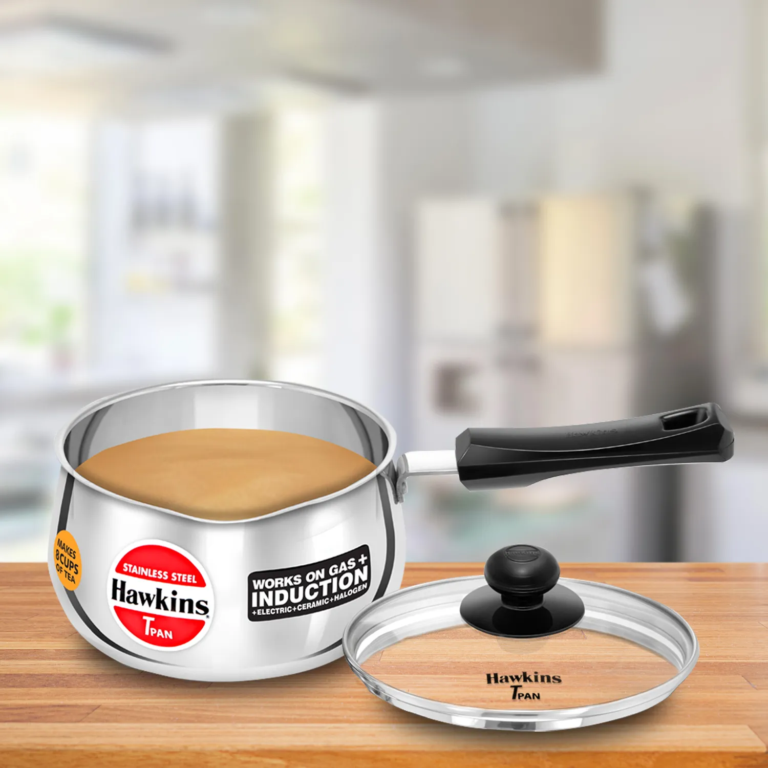 Hawkins Induction Compatible Stainless Steel T Pan 2 Litre with Glass Lid
