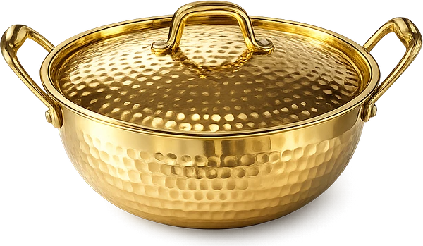 Saga Brass Hammered Kadhai With Lid