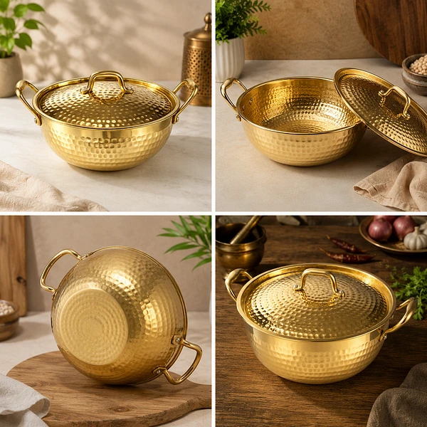 Saga Brass Hammered Kadhai With Lid thumbnail 2